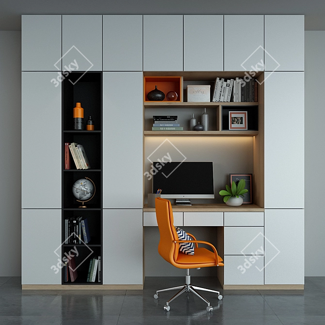 Sleek White Home Office 3D model image 1
