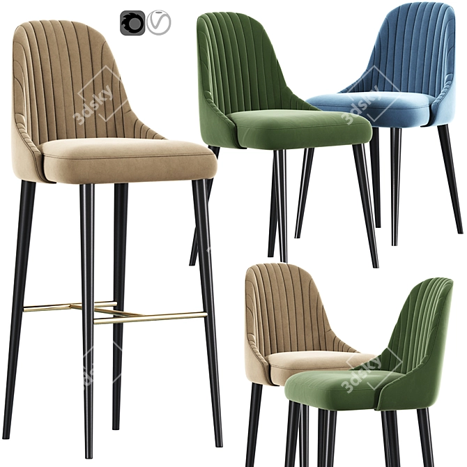 Karina Bar Stool and Chair Set 3D model image 1