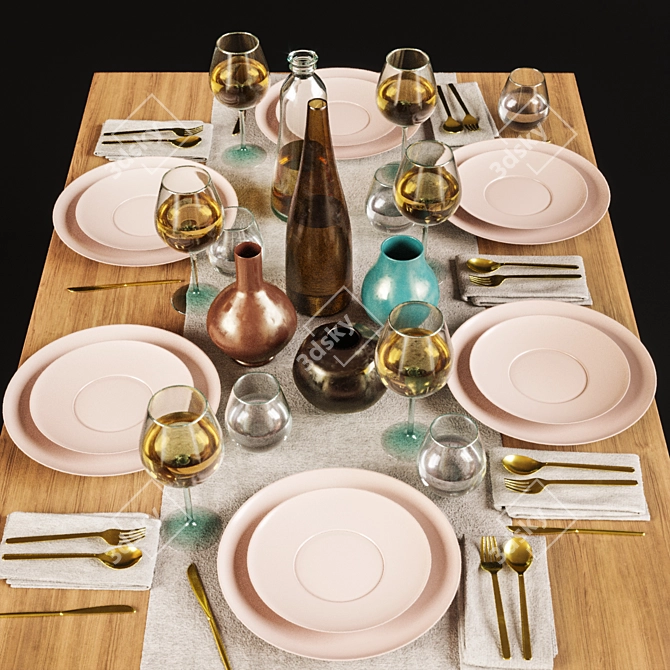 Elegant Tableware Set 3D model image 1