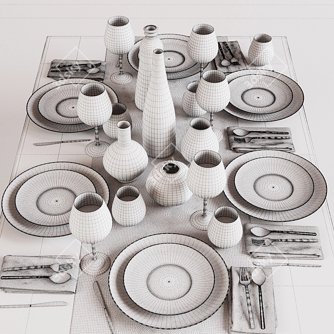 Elegant Tableware Set 3D model image 2