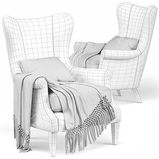 Champlain Wingback Armchair: Classic Elegance for Your Space 3D model image 3