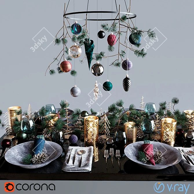 Elegant Midnight Christmas Table 3D model image 1