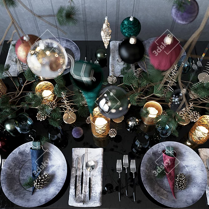 Elegant Midnight Christmas Table 3D model image 2