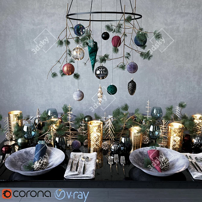 Elegant Midnight Christmas Table 3D model image 4