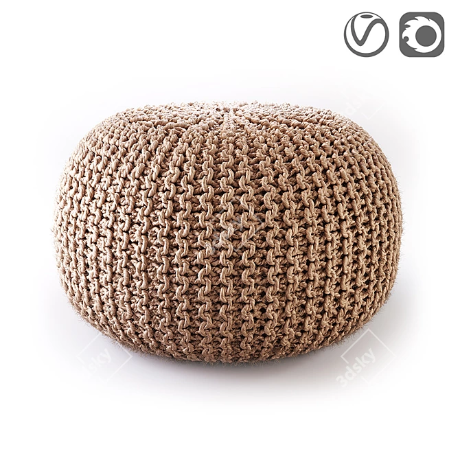 BISHO Wicker Pouf: Stylish and Versatile 3D model image 1