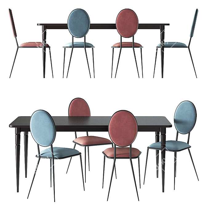 Modern Dining Set: LIPSTICK Table & NOVANI Chairs 3D model image 1