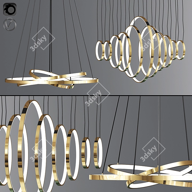 Modern Ring Ceiling Light Set 3D model image 1