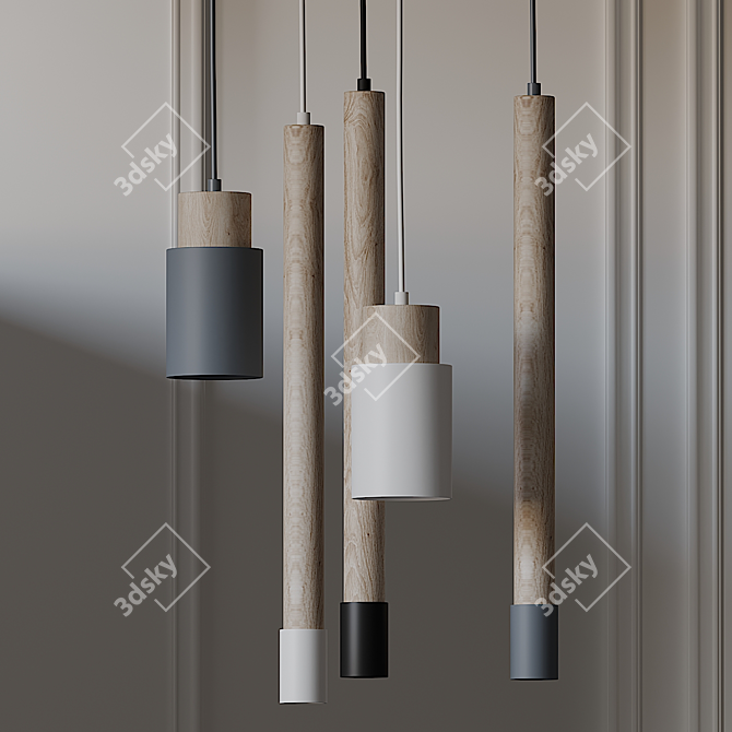 Sleek Wooden Pendant Light 3D model image 1