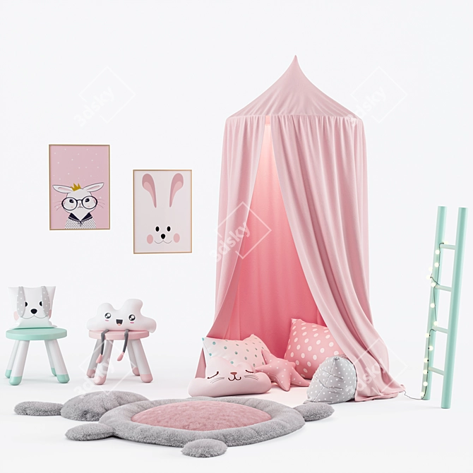 Adorable Rabbit Kids Set 3D model image 1