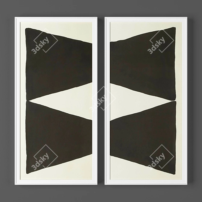 Dual Frame Set: White Textured Paintings 3D model image 1