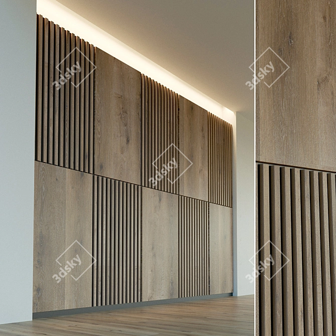 Wooden 3D Wall Panel: Decorative Elegance 3D model image 1