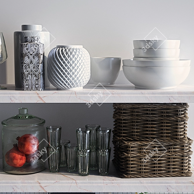 Elegant Kitchen Wall Shelves 3D model image 2