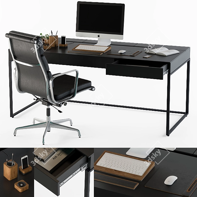 Sleek Black Desk Set 3D model image 1