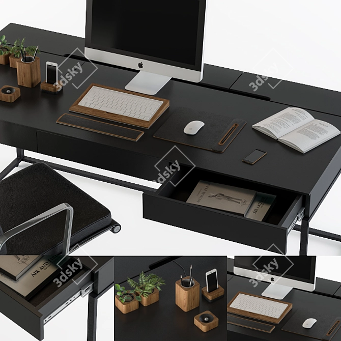Sleek Black Desk Set 3D model image 2