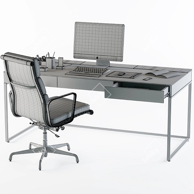 Sleek Black Desk Set 3D model image 3