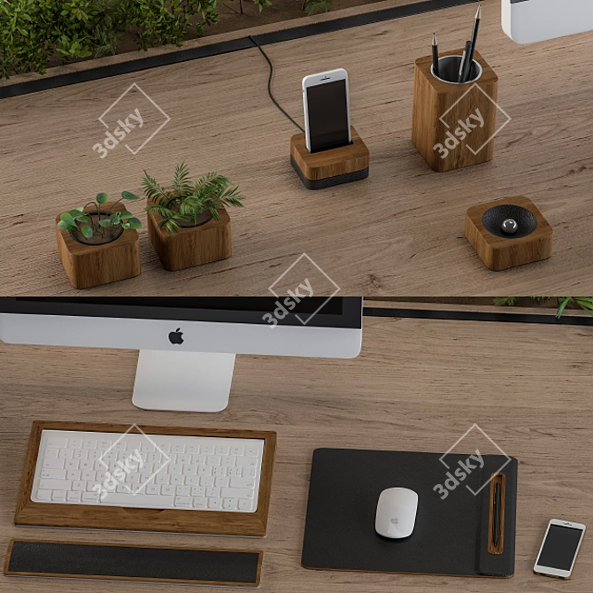 Modern Wood and Black Office Set 3D model image 2