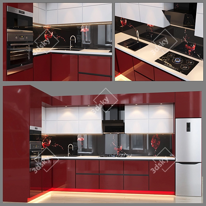 Versatile Kitchen Essentials: Gas Cooktop, Electric Oven, Built-in Microwave, Sink & Mixer, and Hood 3D model image 1