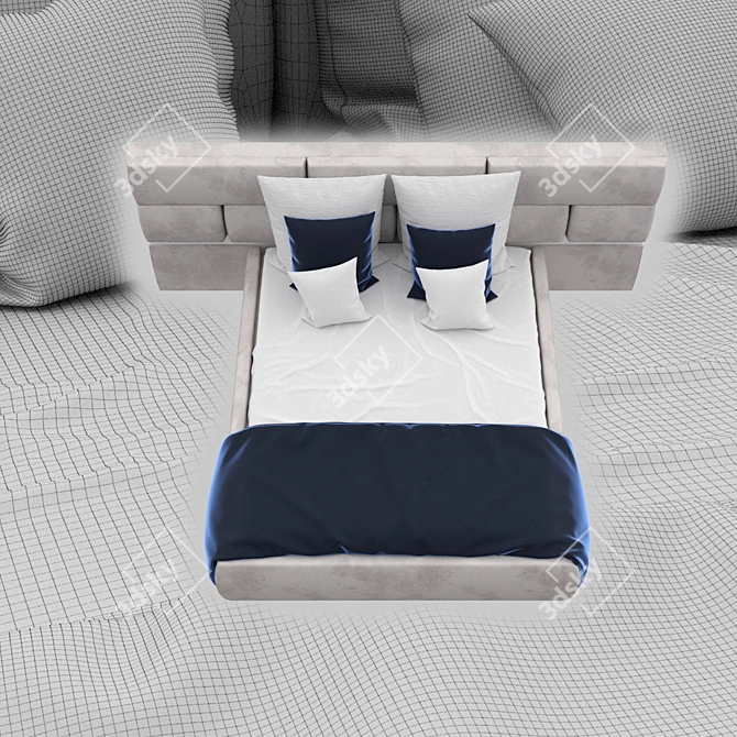 MAMBO: Plush Fabric Double Bed 3D model image 2