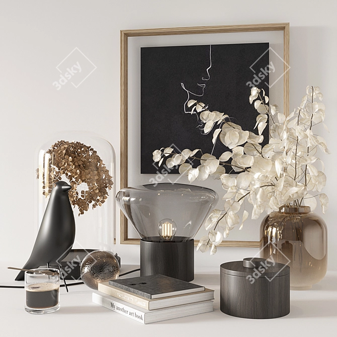 Black Decor Set: Frames, Lamps, Vase, Books 3D model image 2