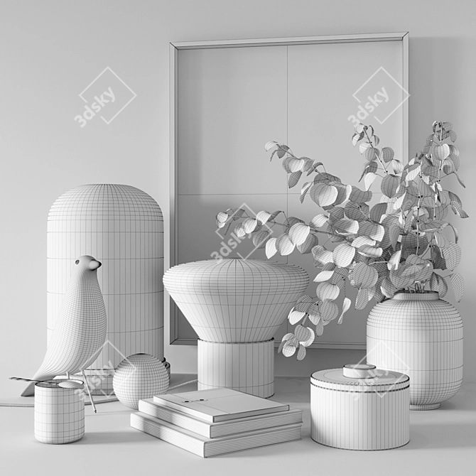 Black Decor Set: Frames, Lamps, Vase, Books 3D model image 3