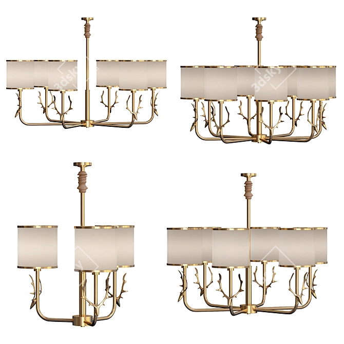 Brass Deer Chandelier 3D model image 1