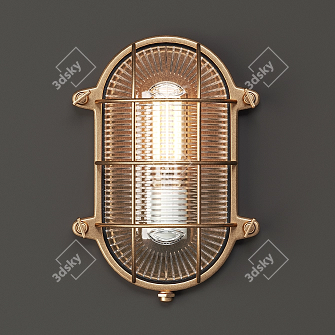 Vintage Brass Oval Bunker Light 3D model image 2