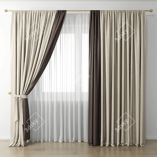 Elegant Window Drapes 3D model image 1