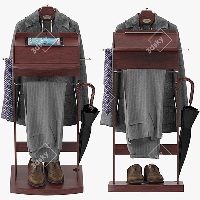 Elegant Brown Wood Suit Valet 3D model image 2