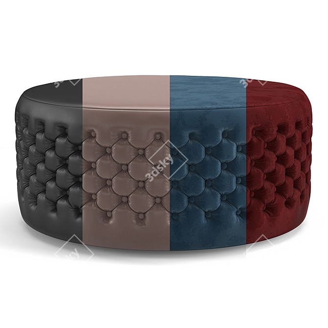 Elegant Ottoman: Black & Brown Leather, Blue & Cherry Velvet 3D model image 2