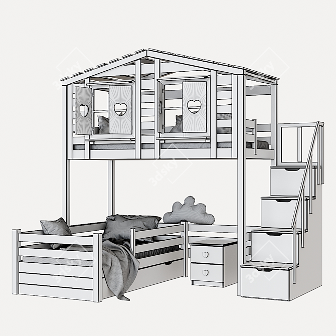 Bilbao Kids 2-Level Bed Lodge 3D model image 3