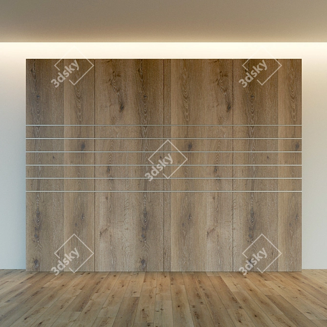 Elegant Wooden 3D Wall Panel 3D model image 3