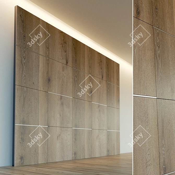 Wooden 3D Wall Panel with Metal Moldings 3D model image 1