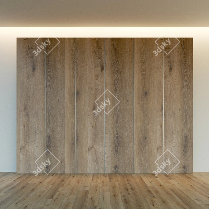 Wooden 3D Wall Panel with Metal Moldings 3D model image 2