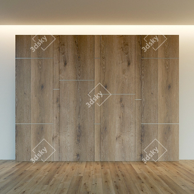 Wooden Wall Panel with Metal Moldings 3D model image 2