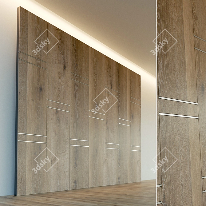 Wooden 3D Wall Panel with Metal Moldings - Decorative & Lightweight 3D model image 1