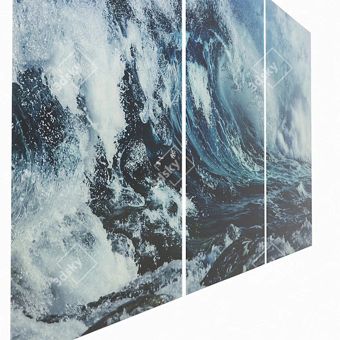 Oceanic Serenity: Glass Triptych Wave 3D model image 2