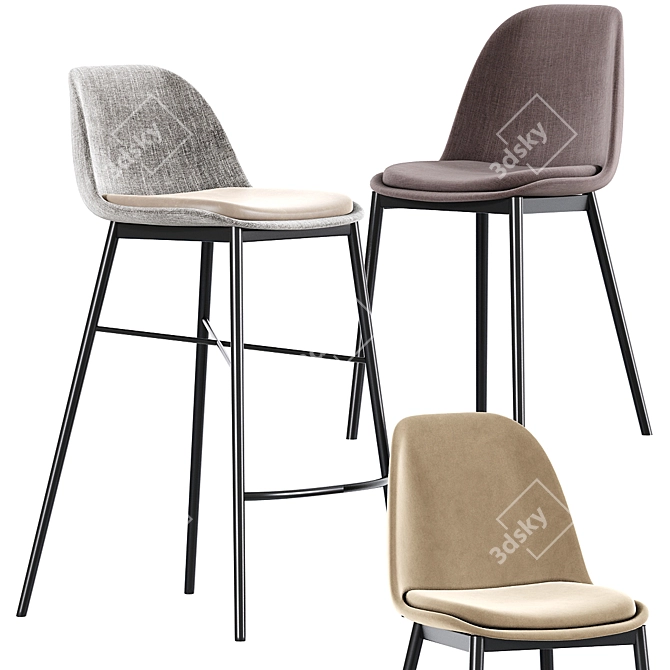 Sleek Bar Stool & Dining Chair 3D model image 2
