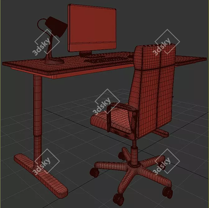 Sleek White Corner Desk & Swivel Chair 3D model image 2