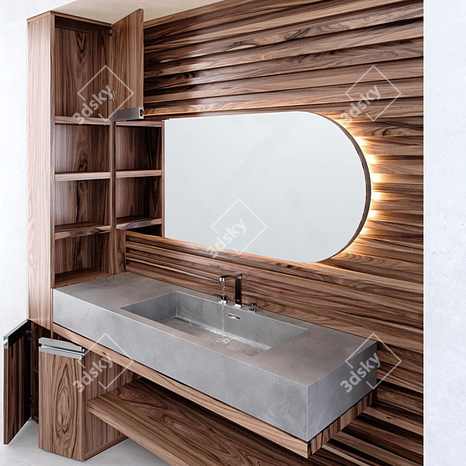 Timber Concrete Bathroom Set 3D model image 2