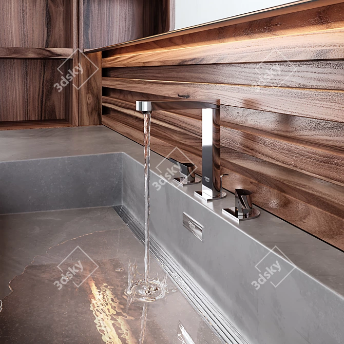 Timber Concrete Bathroom Set 3D model image 3