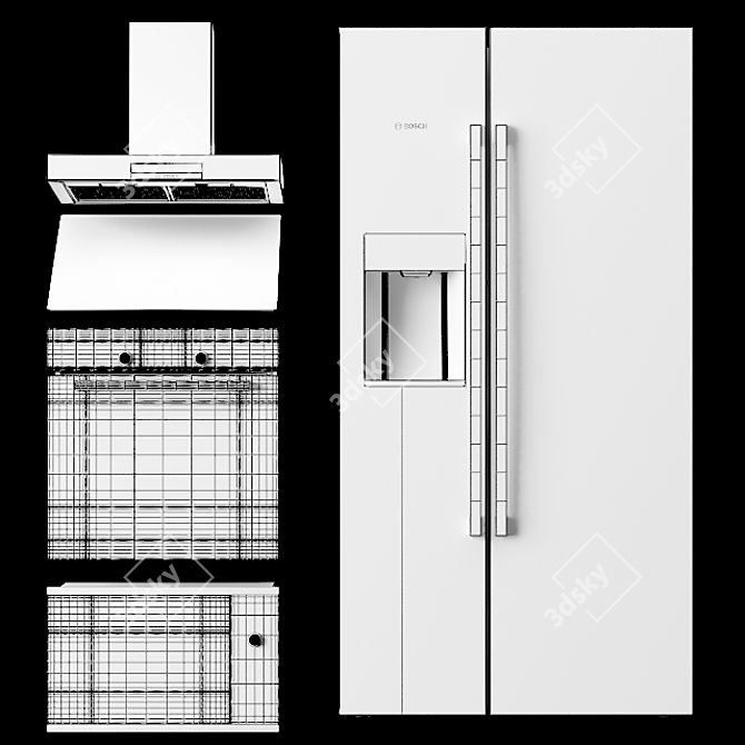 Bosch Kitchen Appliance Set: Oven, Microwave, Induction Cooktop, Hood, Fridge 3D model image 3
