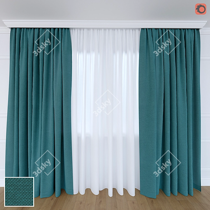 Modern Composition Portiere with Sheer and Cornice 3D model image 2