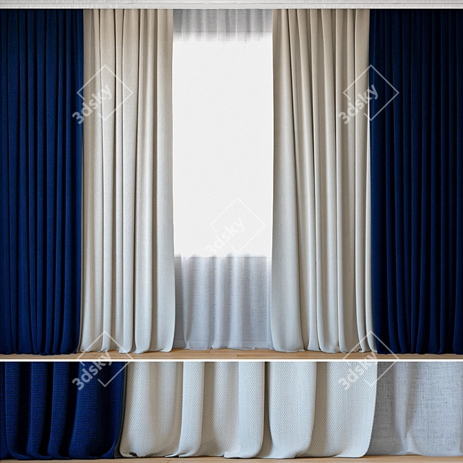 Elegant Curtains with Tulle by ROHI 3D model image 1