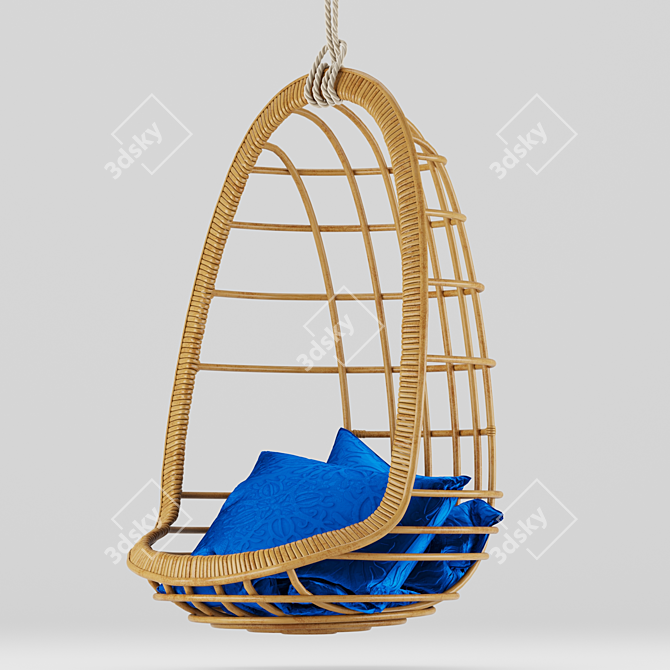 Bohemian Rattan Hanging Chair 3D model image 2