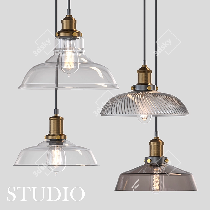 Glass Pendant Luminaire with Transparent Shade 3D model image 1