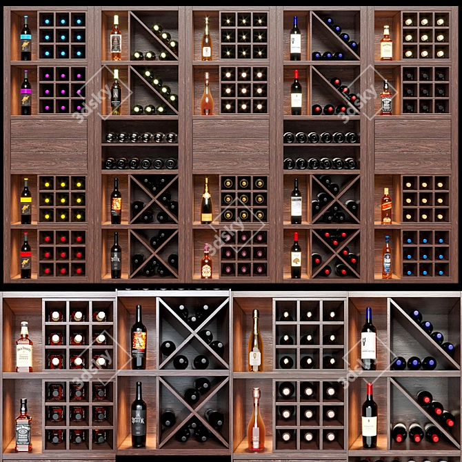 Elegant Wine Shelv: Merlot, Cabernet, Whiskey 3D model image 1