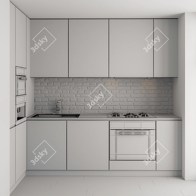 Sleek Brick Wall Kitchen 3D model image 3