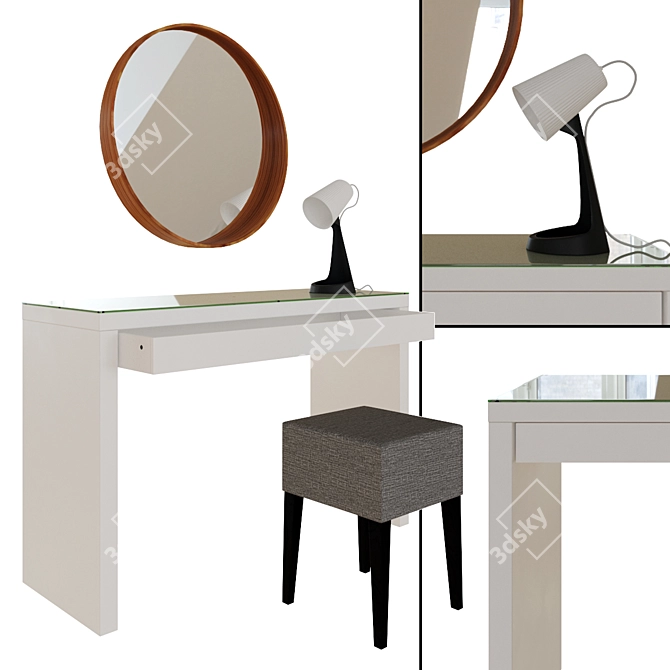 Sleek White Dressing Table Set 3D model image 1