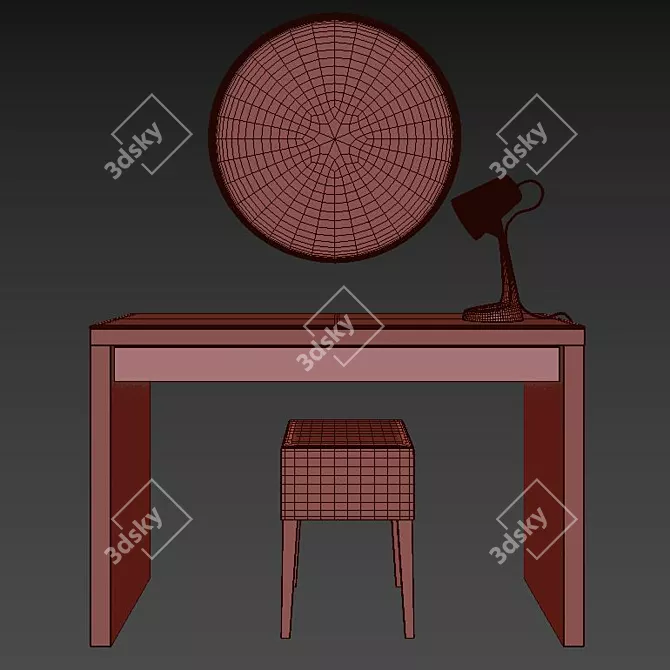 Sleek White Dressing Table Set 3D model image 3