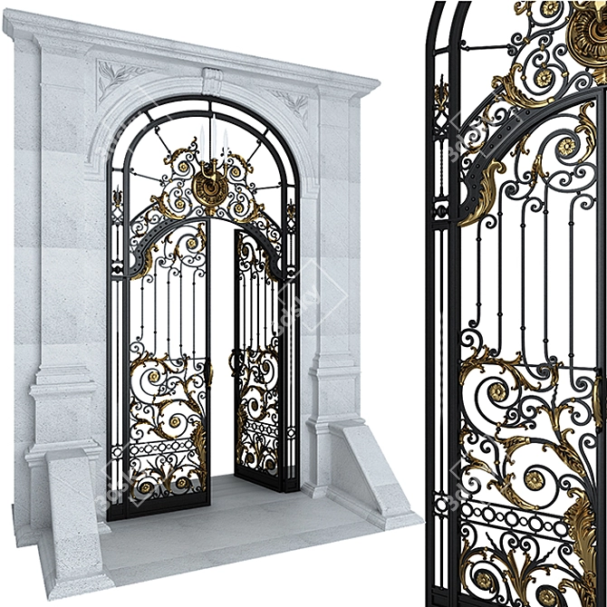 Stylish Iron Entry Gate 3D model image 1